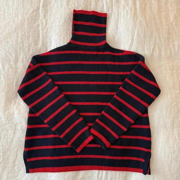 EUC La Ligne Navy and Red Striped Merino Wool Turtleneck Sweater - Size S - Picture 3 of 6
